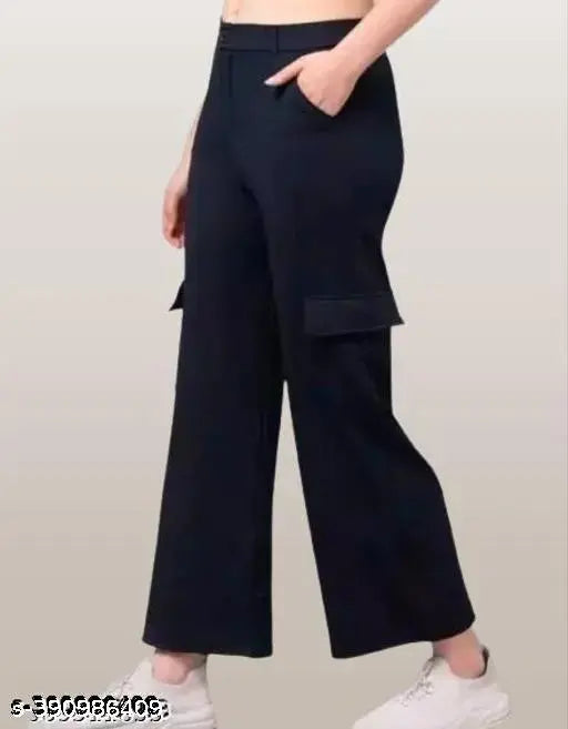 Women Premium Cotton Wide Leg 4 Pocket Cargos/Trousers - Relaxed Fit Cargo Pants with Insert Pockets
