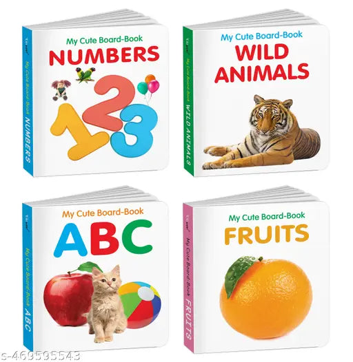 Baby board books collection - ABC Wild Animals Fruits and Numbers : Pocket-sized kids educational books All-in-one toddler learning set Cute board book for kids - Pack of 4 Books for kids