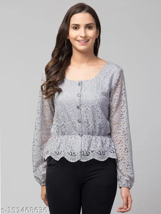 Bishop Sleeve Peplum Lace Top