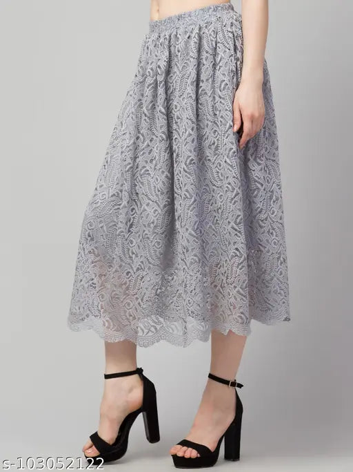 Elegant Solid Lace Mesh Skirt