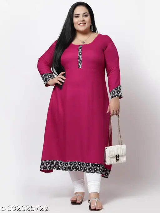 FAZZN Plus Size Pink Rayon Digital Printed Straight Kurti with Customization