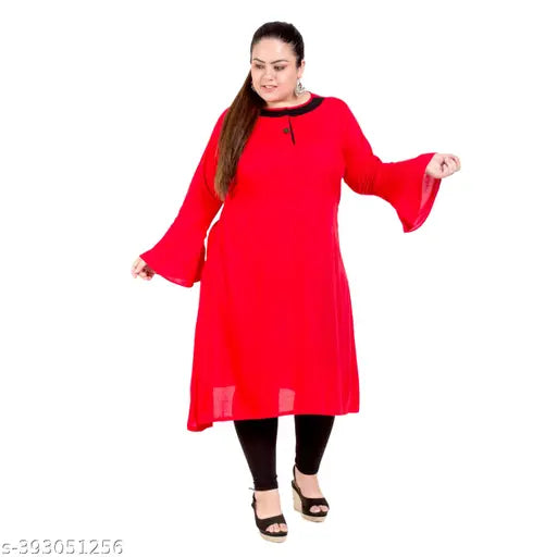FAZZN Plus Size Red Rayon Kurti with Full Sleeves and Customization