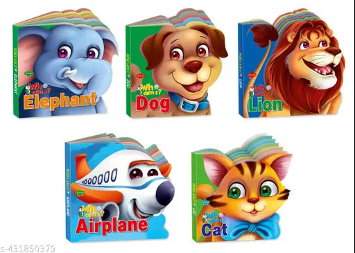 Elephant Dog Lion Airplane and Cat board book for kids : Die cut books for kids Board books for kids Die cut board book for kids - Set of 5 die-cut board book for kids