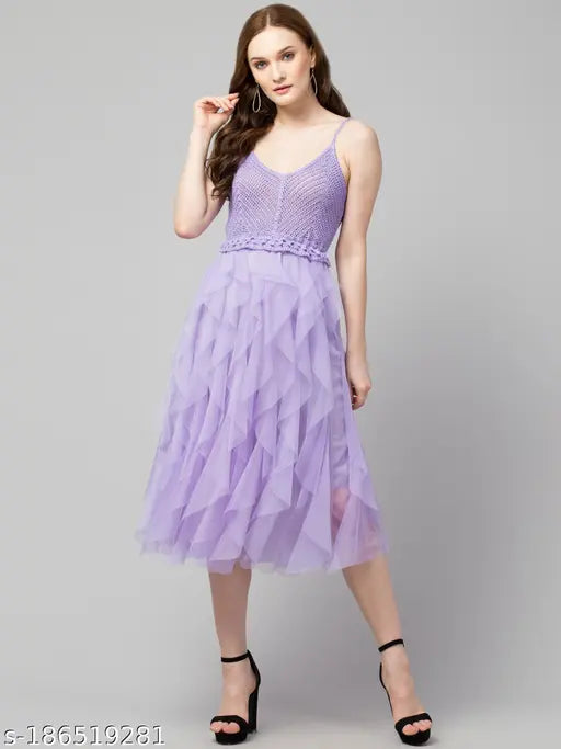 Women Crochet Solid Mesh Dress