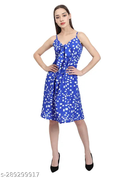 Nature Craft Women Blue Crepe stripe shoulder Floral Print A-Line Dress
