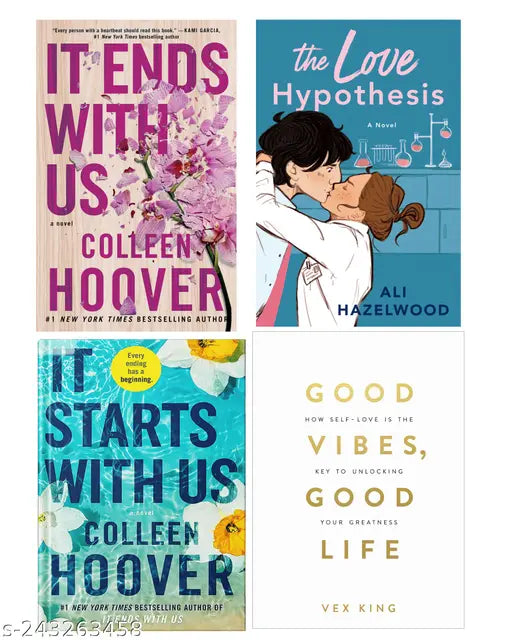 IT END WITH US BY COLLEEN HOOVER + IT STARTS WITH US BY COLLEEN HOOVER + THE LOVE HYPOTHESIS BY ALI HAZELWOOD + GOOD VIBES GOOD LIFE BY VEX KING