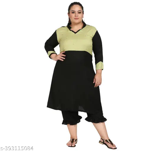 FAZZN Plus Size Multi Rayon Straight V Neck Solid Sleeveless Kurti
