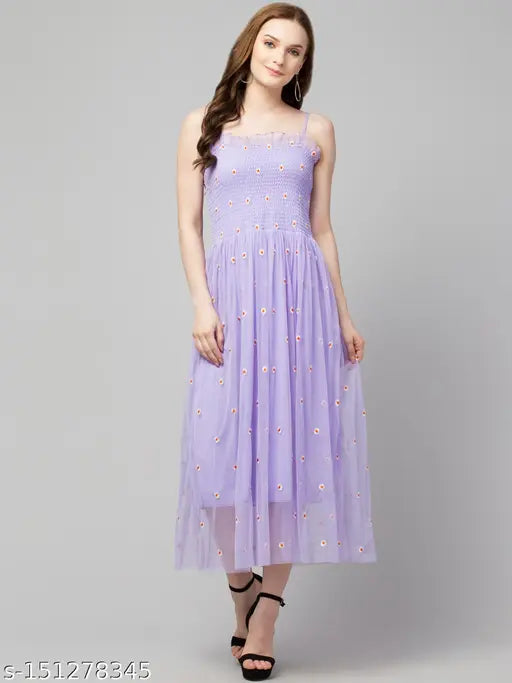 Classic Embroidered Daisy Floral Mesh Dress