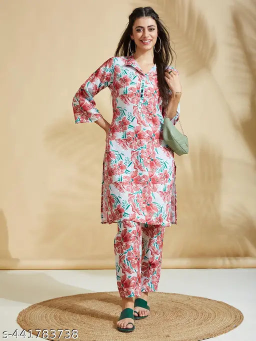 Women's Cotton Kurta with Pant Co-ords Set