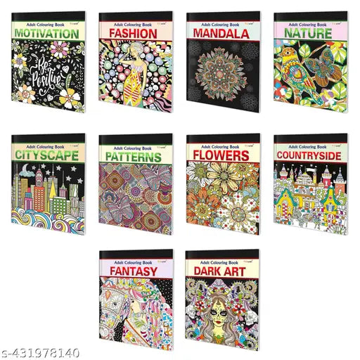 Motivation Fashion Mandala Nature Cityscape Patterns Flowers Countryside Fantasy and Dark Art - Adult Colouring Book : Relaxing Art Coloring Book Art Therapy Coloring Book Creative Coloring book for adults - Pack of 10 Adult colouring books