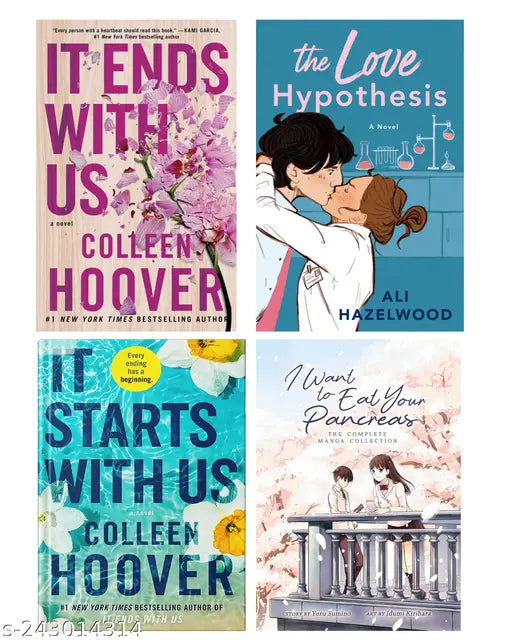 IT END WITH US BY COLLEEN HOOVER + IT STARTS WITH US BY COLLEEN HOOVER + THE LOVE HYPOTHESIS BY ALI HAZELWOOD + i WANT TO EAT YOUR PANCREAS BY YORU SUMINO