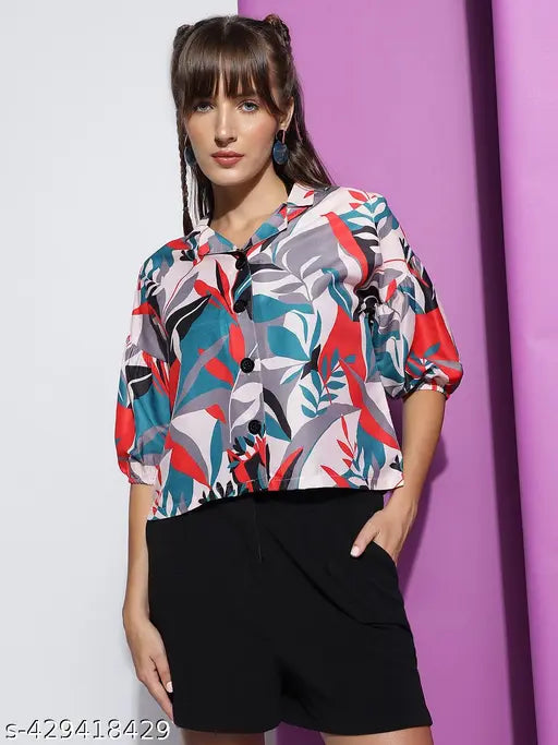 Women's Crepe Floral Printed Resort Shirt