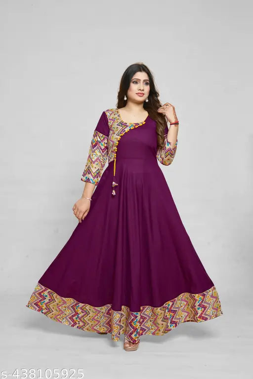 Ashima Designer Wine Color Solid Print Patch Work Anarkali Kurti