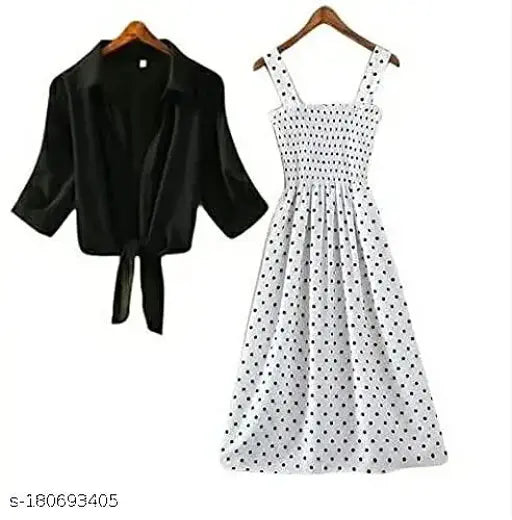 Nature Craft Women Stylish and treandy Elegant Stylish Polka Print Smoking Dress with Shrug