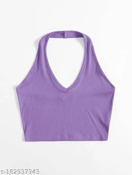 Halter Neck Crop Ribbed Top