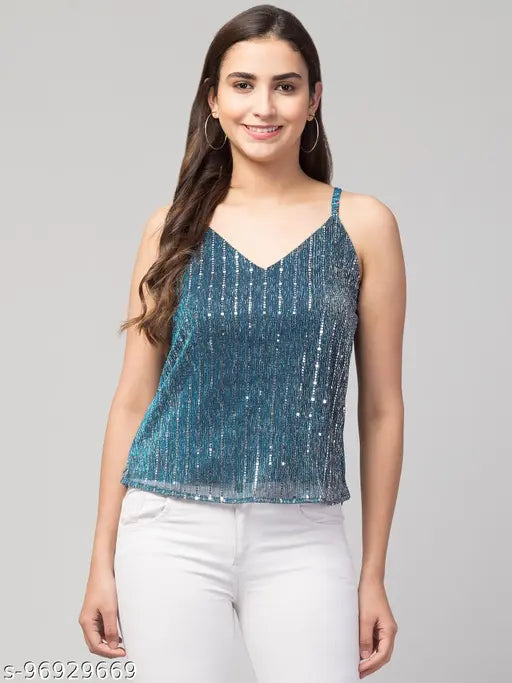 Women Girls Thin Straps Sling Sparkling Spaghetti Tank Top Comfortable Camisole Crop Top