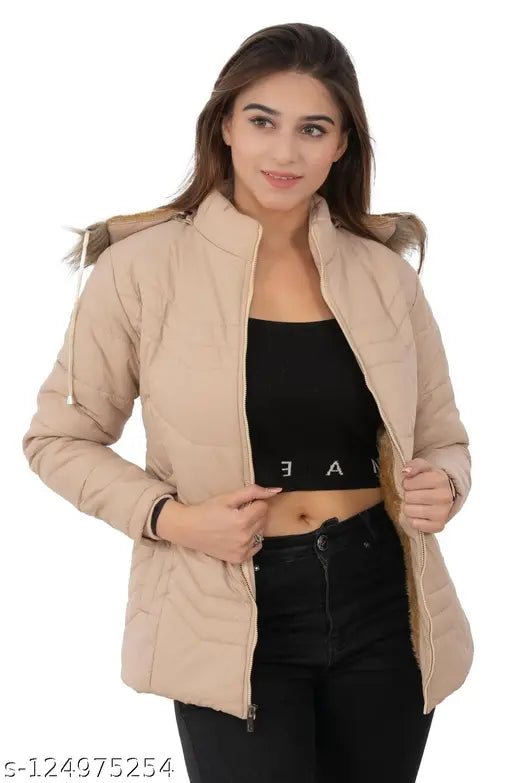 STUFFLIN Women's Quilled Jacket Quilted Jacket Regular Fit Hooded Neck Jacket For Women