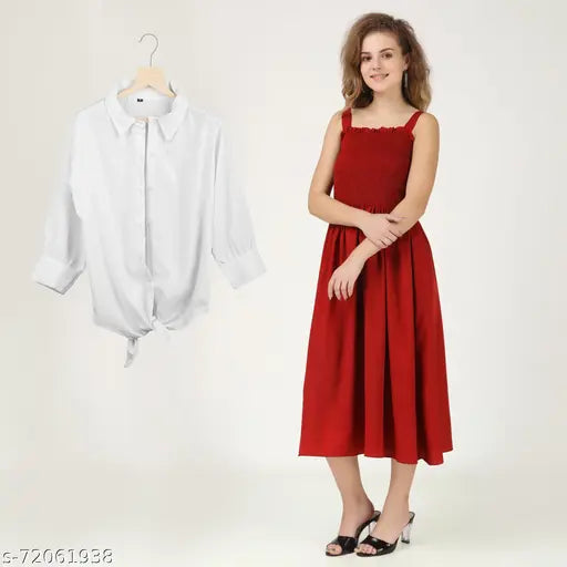 Nature Craft Red Colored Solid A-Line Sleeveless Dress
