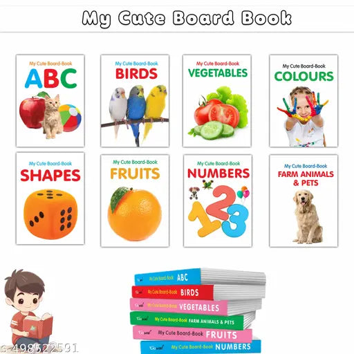 Pocket Books Set of ABC Colours Birds Fruits Farm Animals & Pets Vegetables Shapes and Numbers - Learning Board Book for Toddles Baby board books First library books for babies - Pack of 8