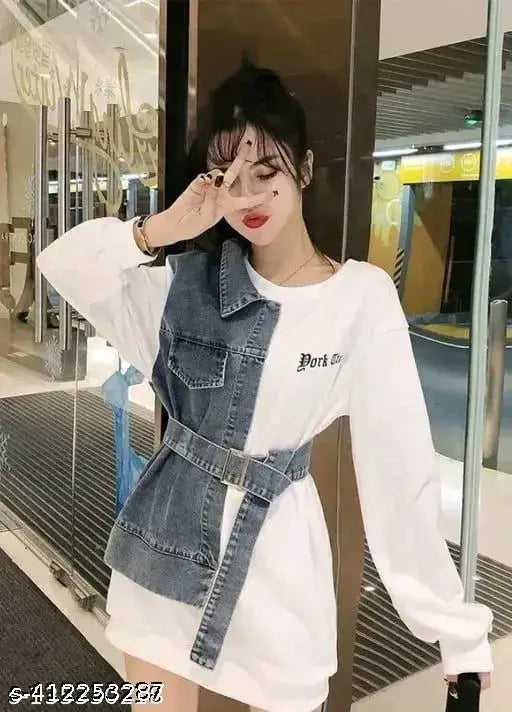 Woman denim Dress(Free Size upto 40'')