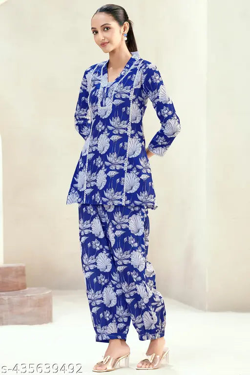 Women's Poly blend Floral Lace Co-Ord Set