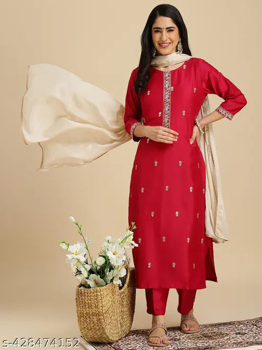 Women's Chinon Kurta Pant Dupatta Set