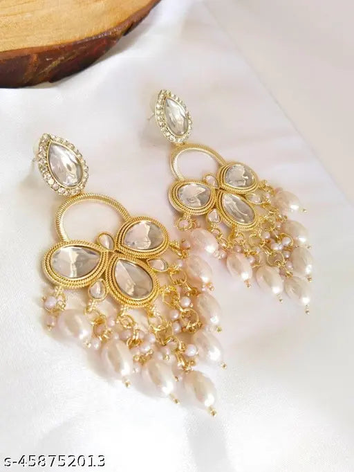 White Gold Plated Earrings - Kundan Stud Earrings