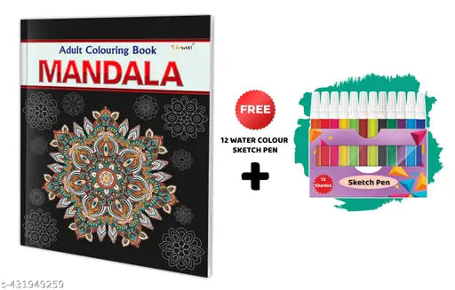 Mandala - Adult Colouring Book With 12 Water Colour Sketch Pen : Art Coloring Book Colouring kit for adults Mindful Coloring Book Art Therapy Coloring Book