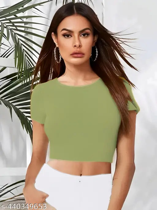 Round Neck Simple Short Sleeve Fashionable Top For Woman