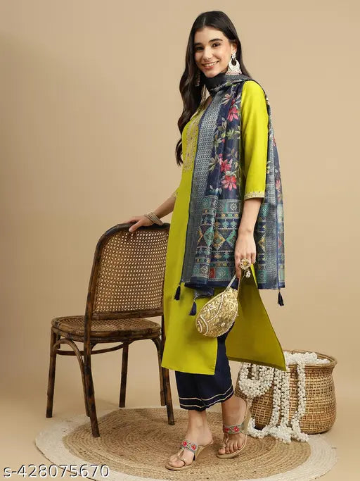 Women's Chinon Kurta and Pant with Dupatta Set