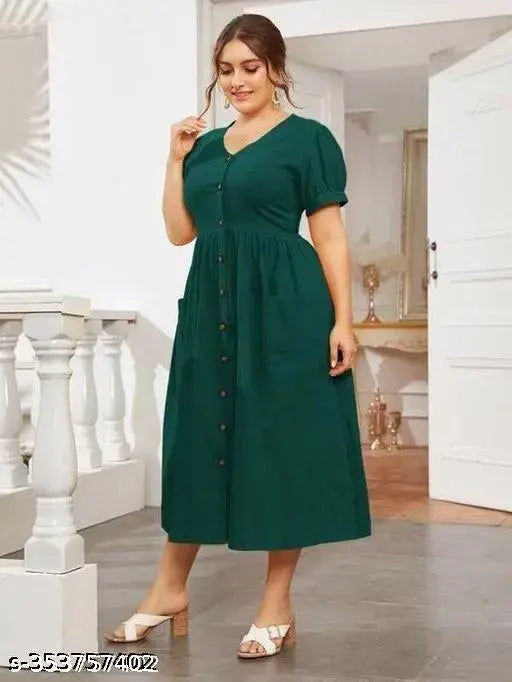 Fashionable Front Button Green Kurta For Women