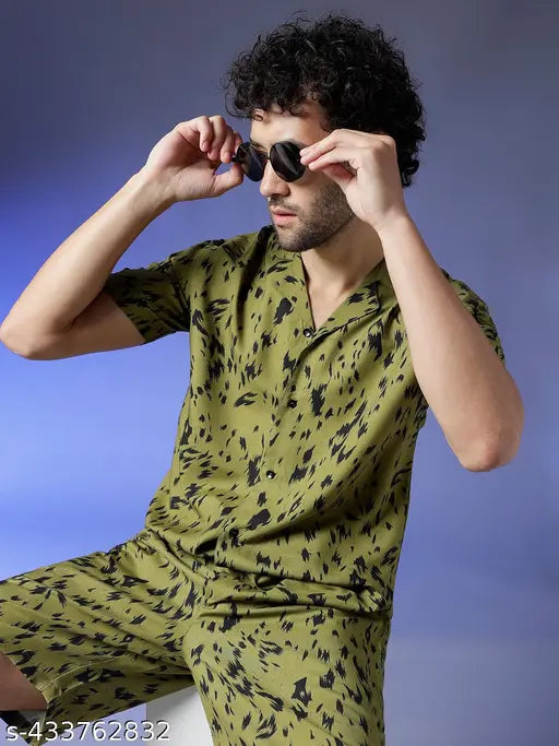 Men's Printed Shirt with Short Co ords Set