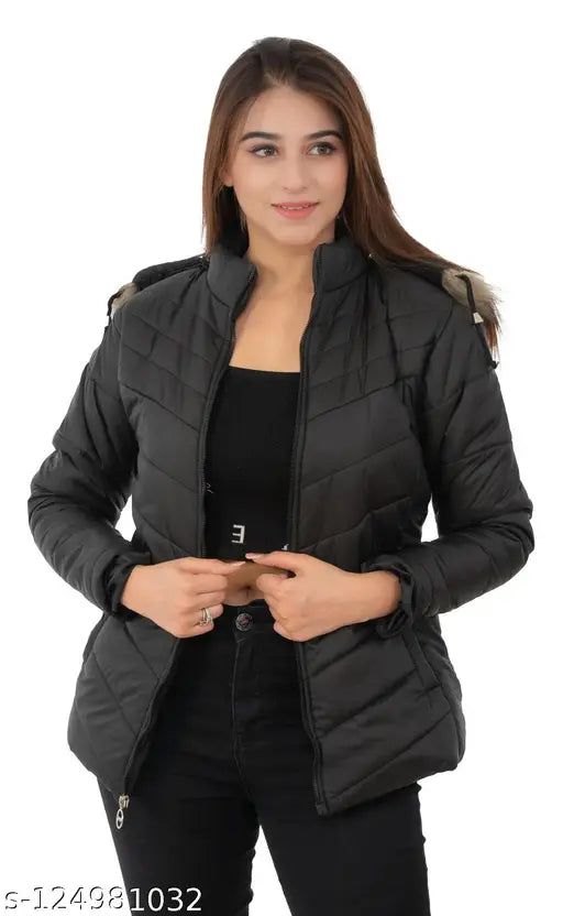 STUFFLIN Women's Quilled Jacket Quilted Jacket Regular Fit Hooded Neck Jacket For Women