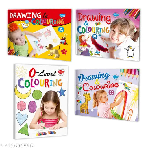 O-Level Colouring Drawing & Colouring–A B and C book for kids : Children's colouring book Creative colouring book Drawing and colouring book - Pack of 4 colouring book.