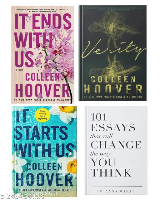 IT END WITH US BY COLLEEN HOOVER + IT STARTS WITH US BY COLLEEN HOOVER + VERITY BY COLLEEN HOOVER + 101 ESSAYS THAT WILL CHANGE THE WAY YOU THINK BY BRIANNA WIEST