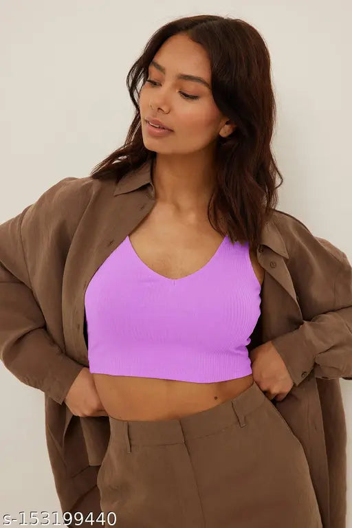 V-Neck Sleeveless Crop Cami Ribbed Top