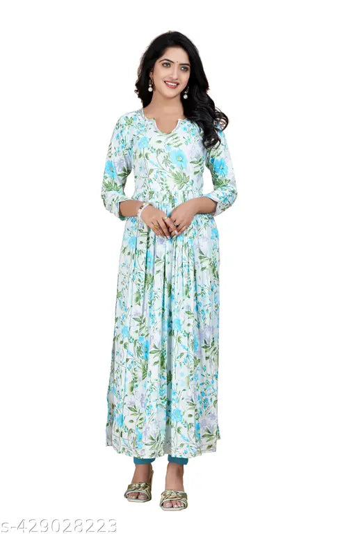 Ashima Desginer Pure Cotton Naira Cut Long Length Gota Lace Work Floral Print Best Quality Kurti