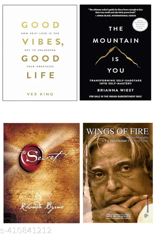 4 best books combo-- Good Vibes Good Life & The Mountain is you & The Secret & Wings of fire ( Paperback English ) Bestseller