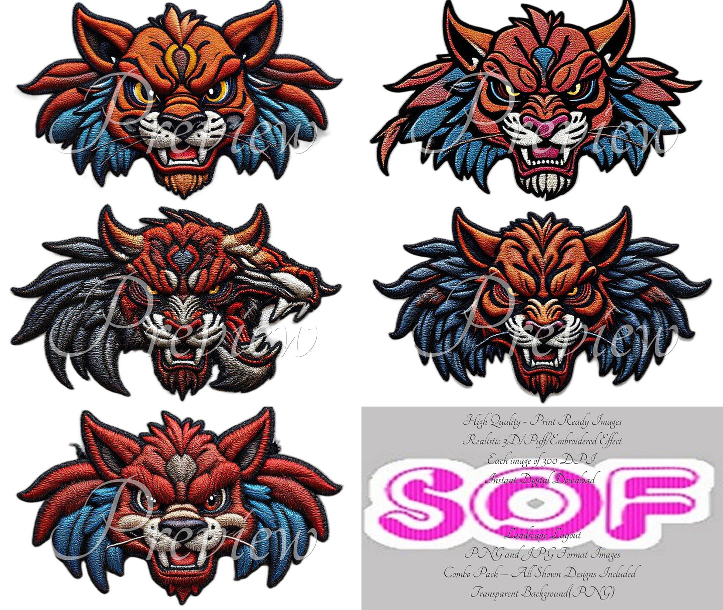 Warrior Animal #set1 Theme Pack of 5 Digital Images – 300 DPI Printable Art