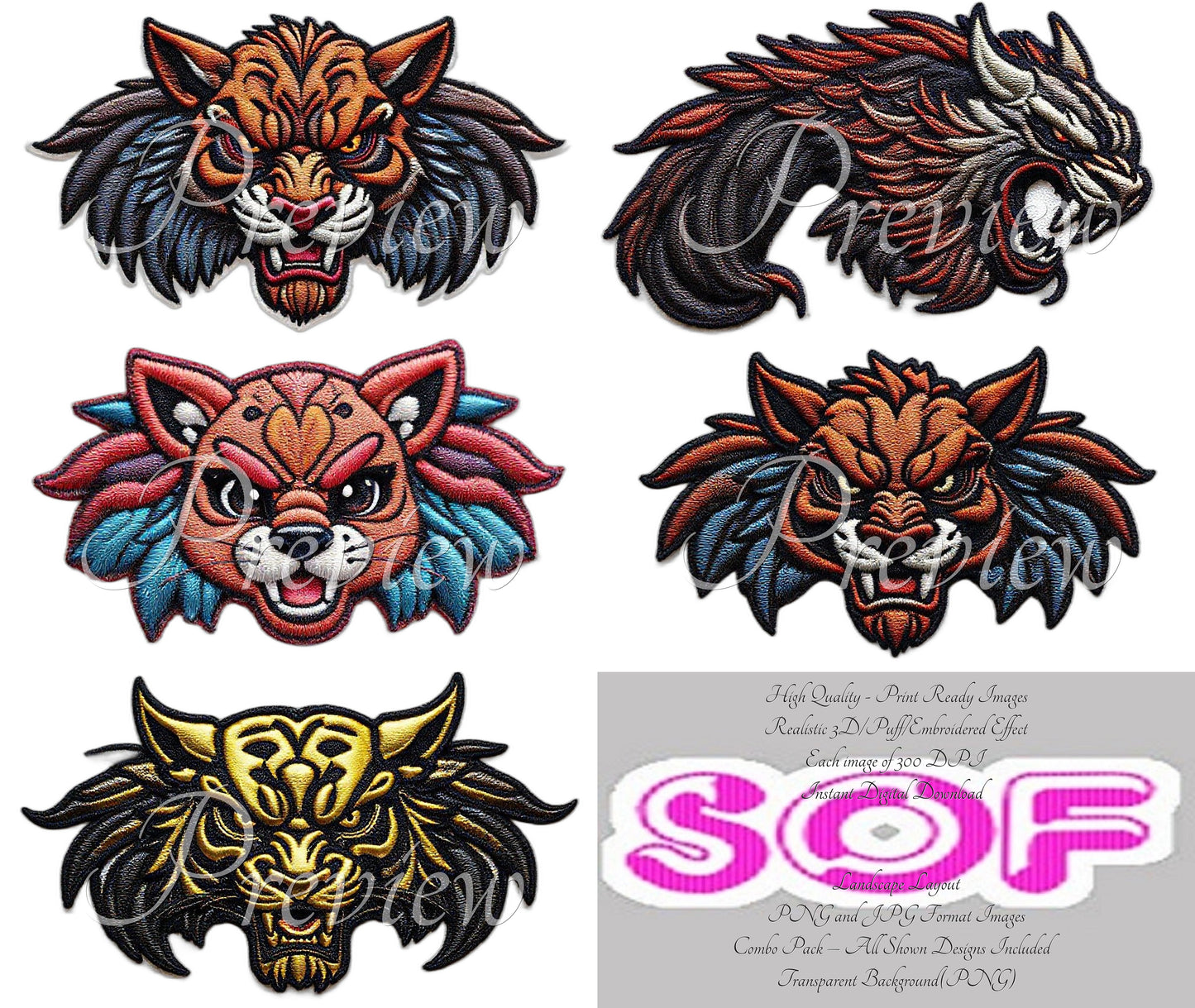 Warrior Animal #set2 Theme Pack of 5 Digital Images – 300 DPI Printable Art
