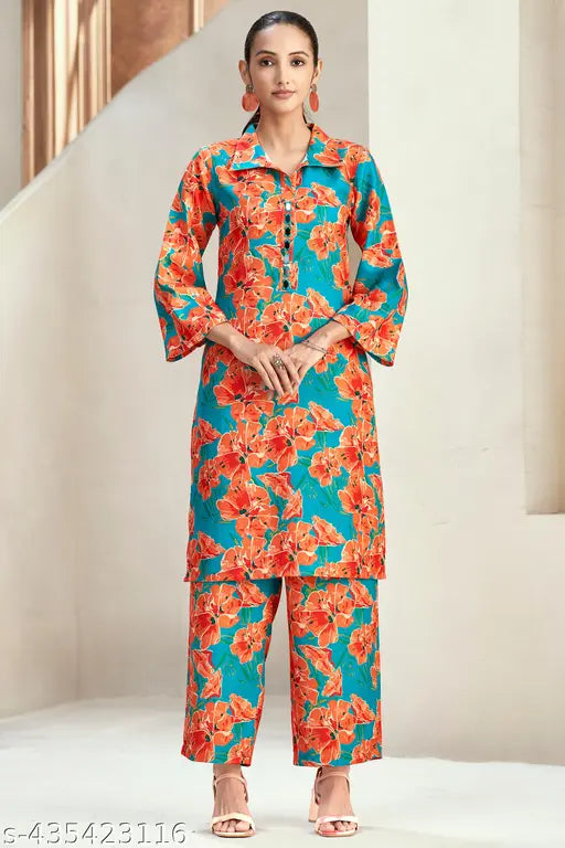 Women's Cotton Kurta with Pant Co-ords Set