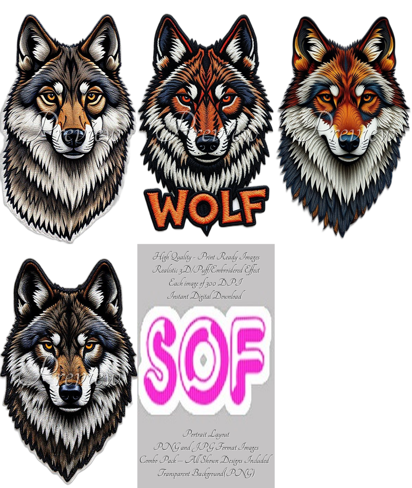 Wolf #set6 Theme Pack of 4 Digital Images – 300 DPI Printable Art