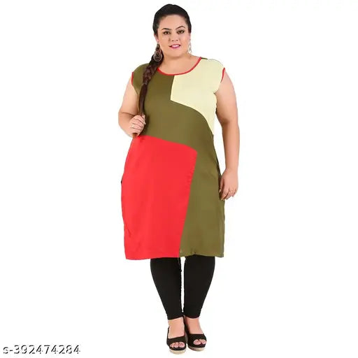 FAZZN Plus Size Customizable Knee-Length Rayon Kurti in Solid Multicolor