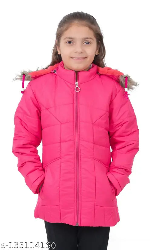 Girl's Solid Jacket Quilted Hooded Jacket for Kids Girls