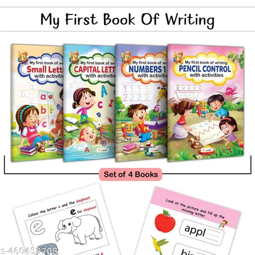 Writing Essentials for Kids : Activity-Packed Workbook :- Kids educational books Handwriting practice for kids learning to write numbers and letters - Pack of 4 books