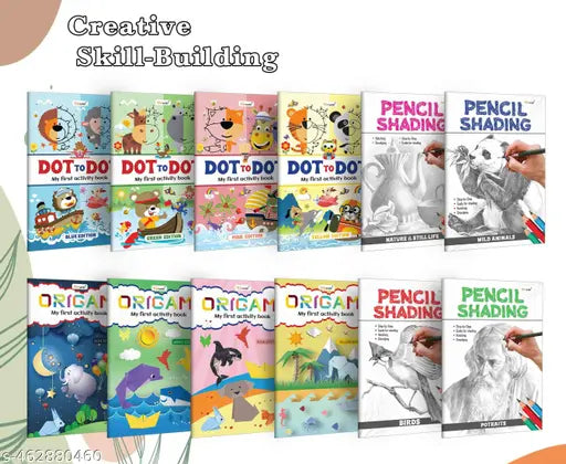 Kid's First Activity Book Set : Toddler activity book Creative learning books for kids Children's art and craft book Dot to Dot book - Pack of 12 Activity books
