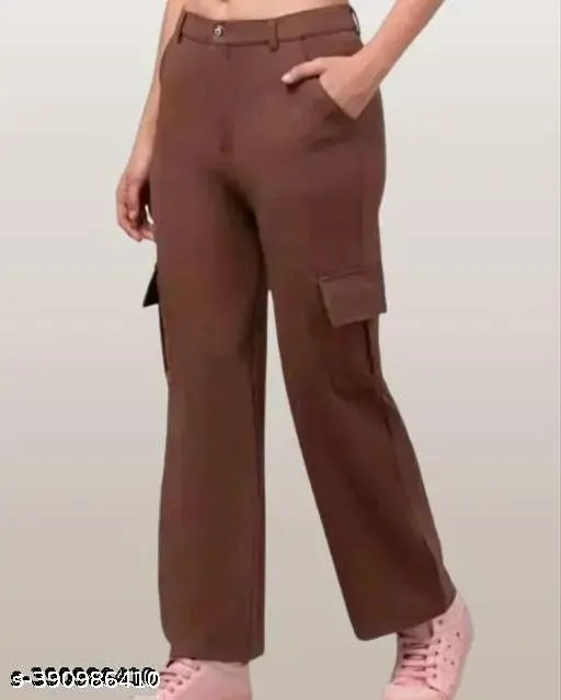 Women Premium Cotton Wide Leg 4 Pocket Cargos/Trousers - Relaxed Fit Cargo Pants with Insert Pockets