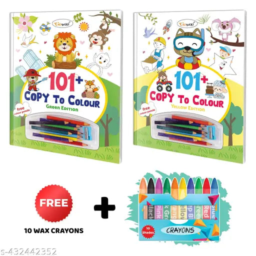 101+ Copy to Colour - Green and Yellow Edition with 10 wax crayons : Educational Coloring Book Children’s Copy Coloring Book Creative Coloring Book - Combo of 2 Copy to Colour Books