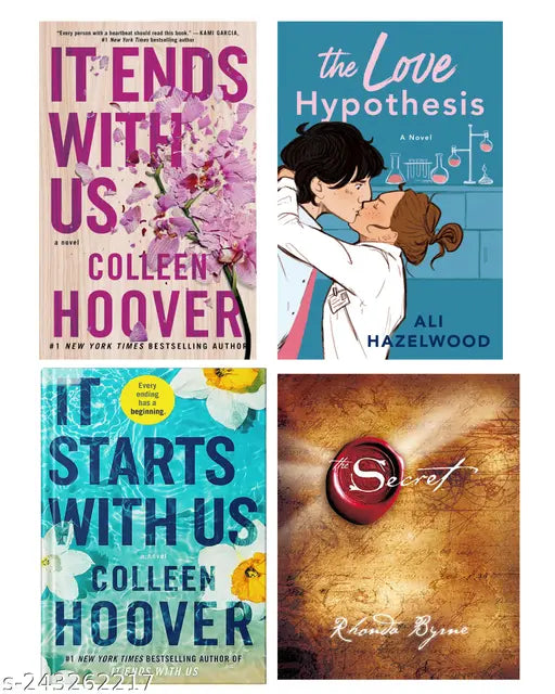 IT END WITH US BY COLLEEN HOOVER + IT STARTS WITH US BY COLLEEN HOOVER + THE LOVE HYPOTHESIS BY ALI HAZELWOOD + THE SECRET BY RHONDA BYRNE