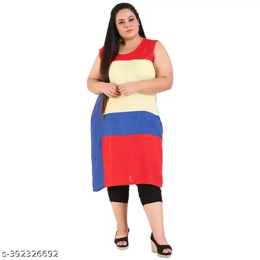 FAZZN Plus Size Customizable Straight Rayon Kurti